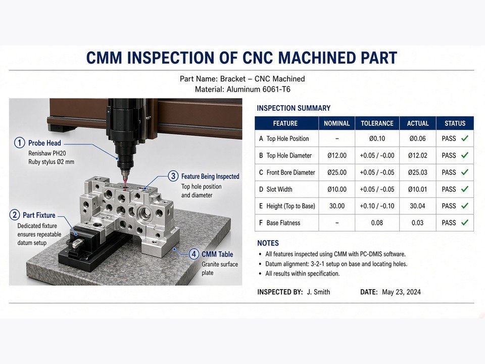 Inspected precision machined parts arranged for quality control