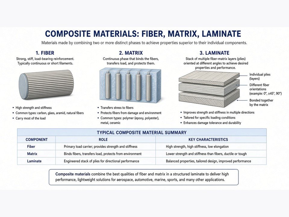 Structural composite material cross-section showing carbon fiber plies