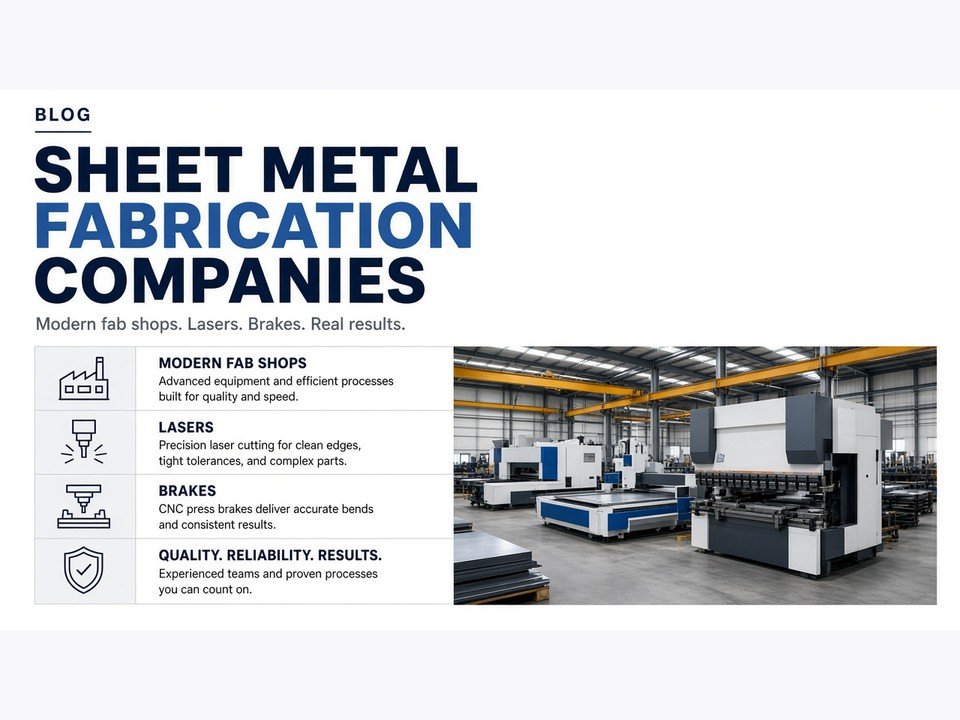 Sheet metal fabrication shop floor with laser cutting, press brake forming, and welded enclosures in production