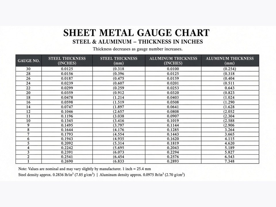 Sheet Metal Gauge Chart: Thickness Guide for Steel, Aluminum & More